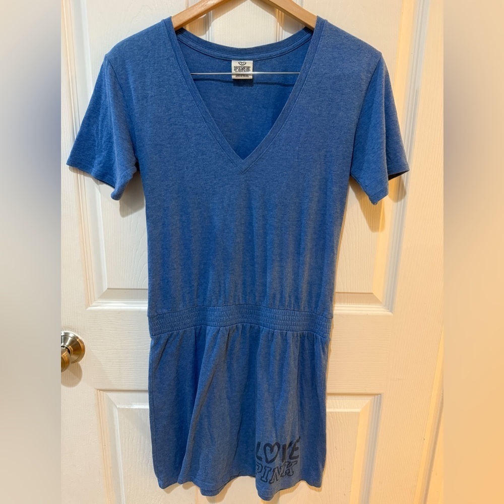 Victoria's Secret Blue Fitted Short Sleeve Tee Sleep Romper  Drop Waist 90s Y2K